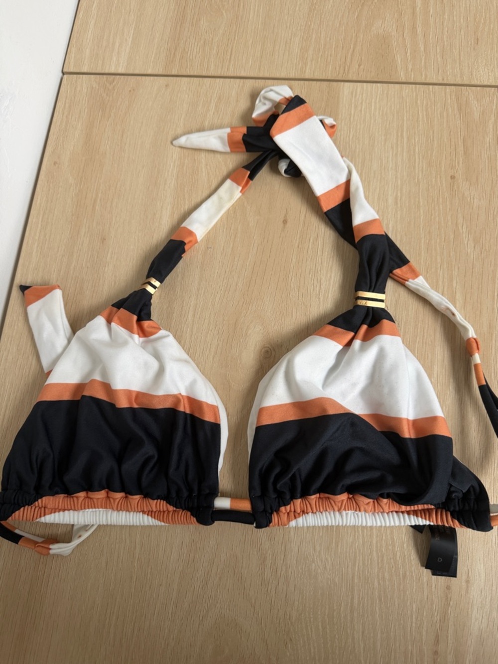 Vix Striped Bikini Top in Black, Orange & White